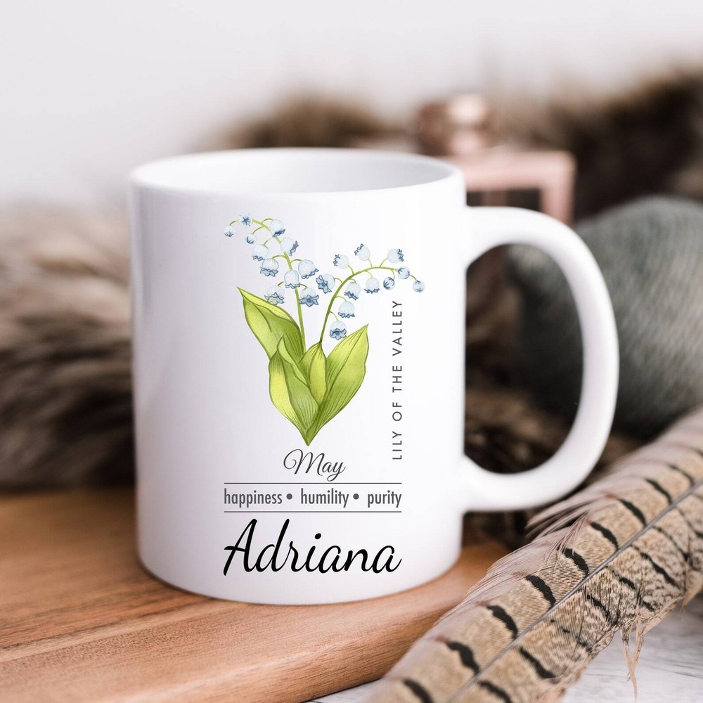 Pressed Flowers Mug Custom May Birth Month Lily Mug Boho Cottagecore Floral