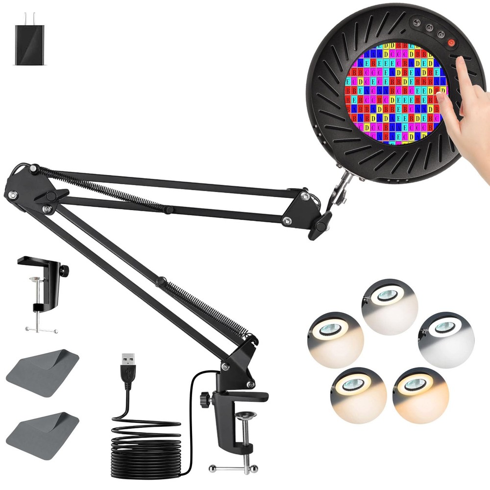 10X 144 LED Magnifying Glass with Light, 5 Dimmable Brightness Levels Magnifying Desk Lamp