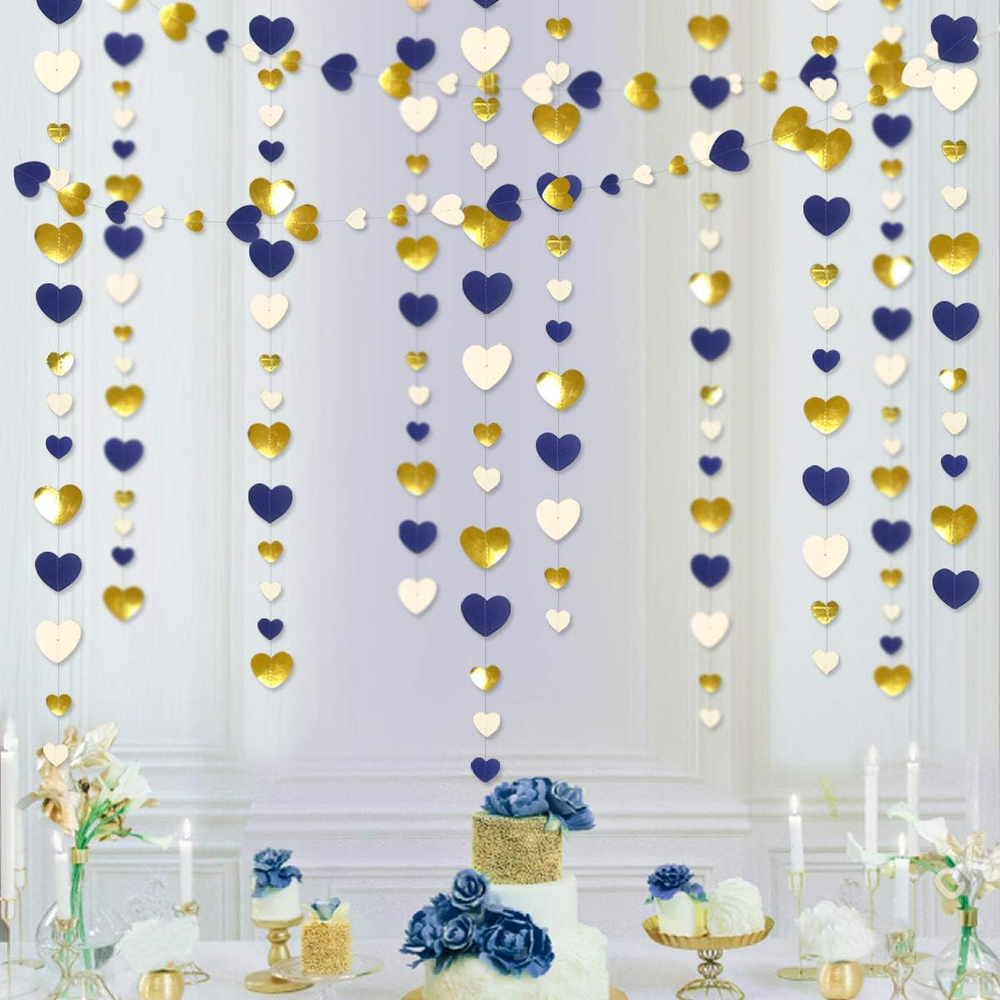 52Ft Navy Blue Gold Valentine Love Heart Garland Royal Party Decorations