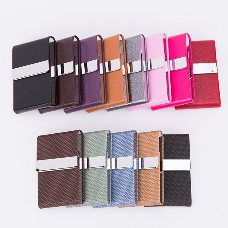 Credit Card Box Business Card Holder ID Case PU Leather Name Card Holder Buckle↷-image