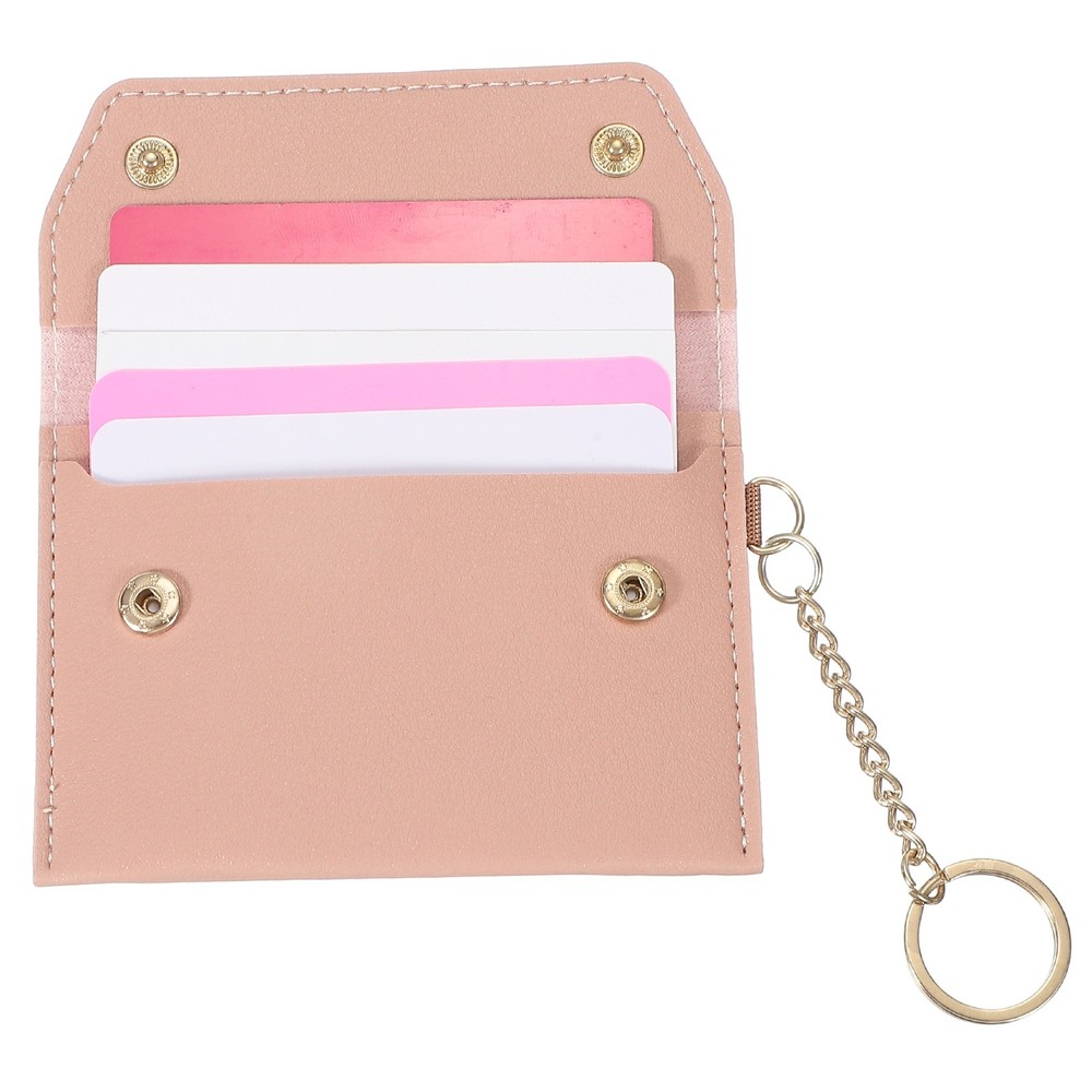 Slim Pink Leather Credit Card Holder with Detachable Keychain Wallet