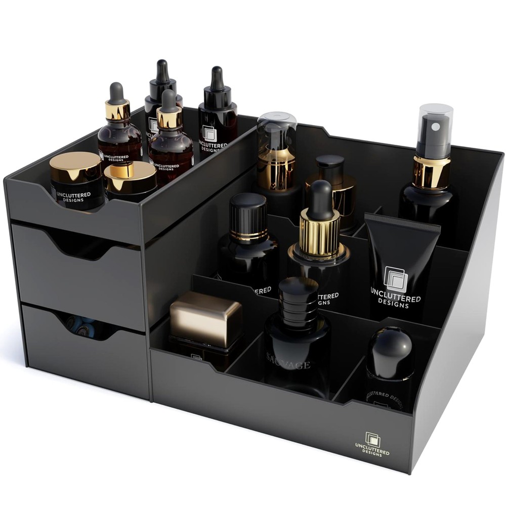 Large Black Vanity Organizer for Men - Countertop Storage with Uncluttered Design