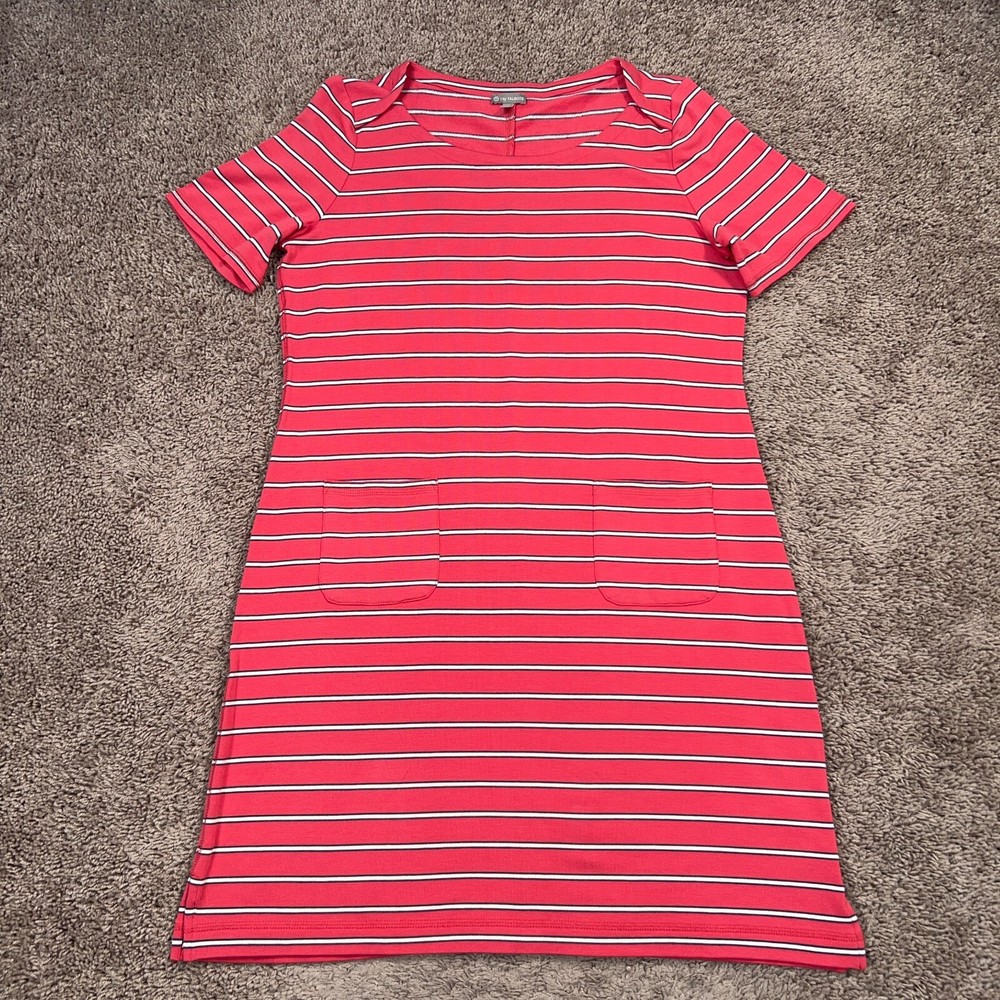 T by Talbots Dress Women Medium Pink Stripe Patch Pocket Active Coastal Everyday