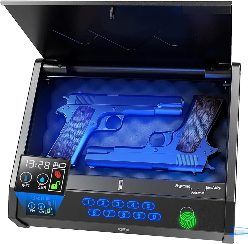 Biometric Gun Safe with Temperature Humidity LCD Display, USB Port - 3 Ways Quic-image