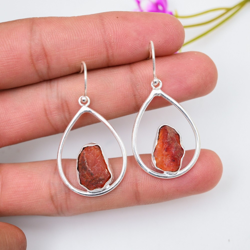 Carnelian Raw Stone 925 Sterling Silver Handmade Earrings Wedding Gift