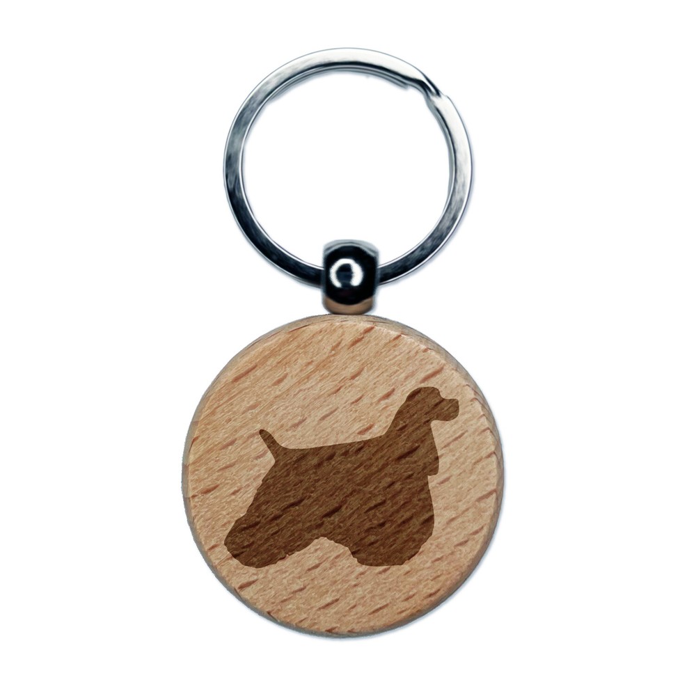 American Cocker Spaniel Dog Solid Engraved Wood Round Keychain Tag Charm