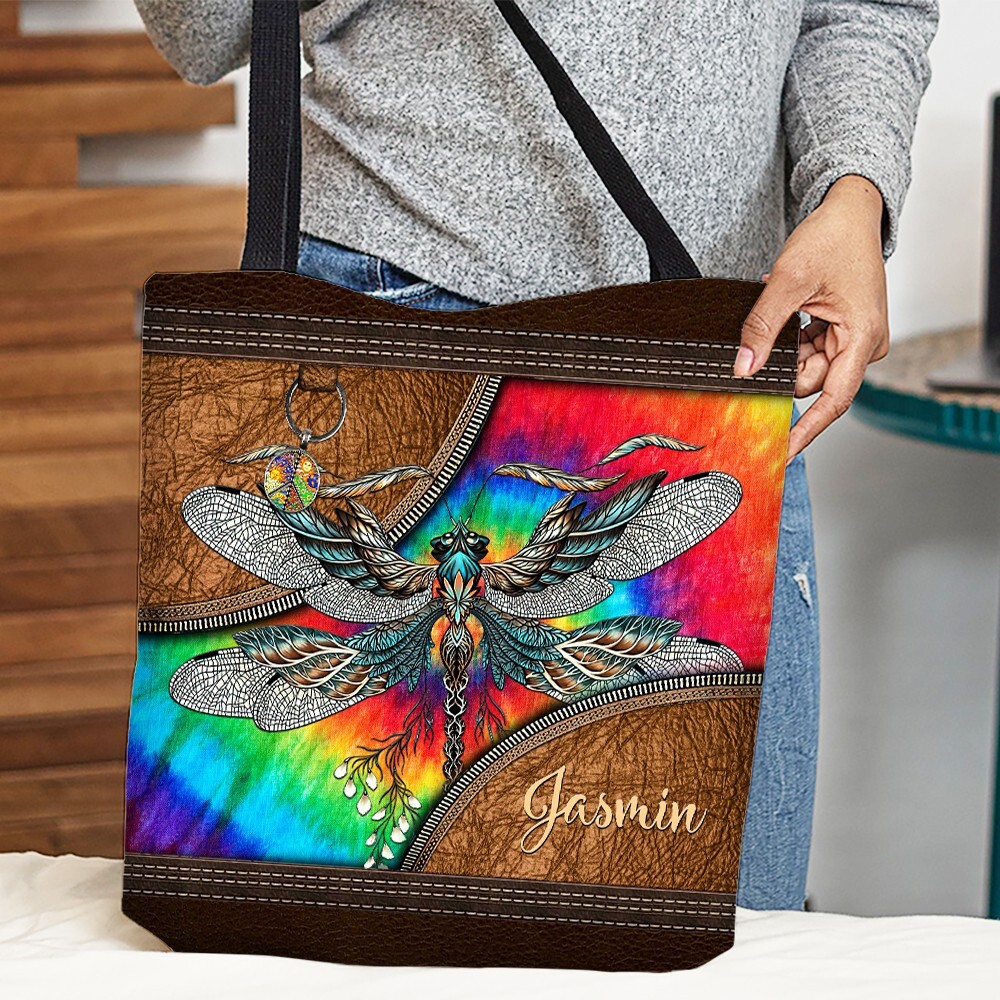 Personalized Magical Dragonfly Tote Bag, Dragonfly Hippie Lovers Handbag Gift
