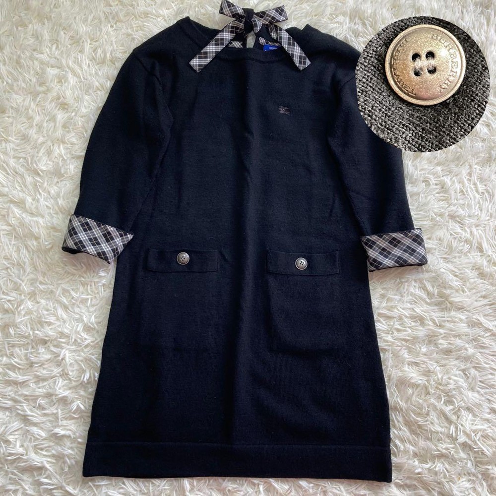 Burberry Blue Label Knit One Piece Dress Nova Check Black Size 38 New