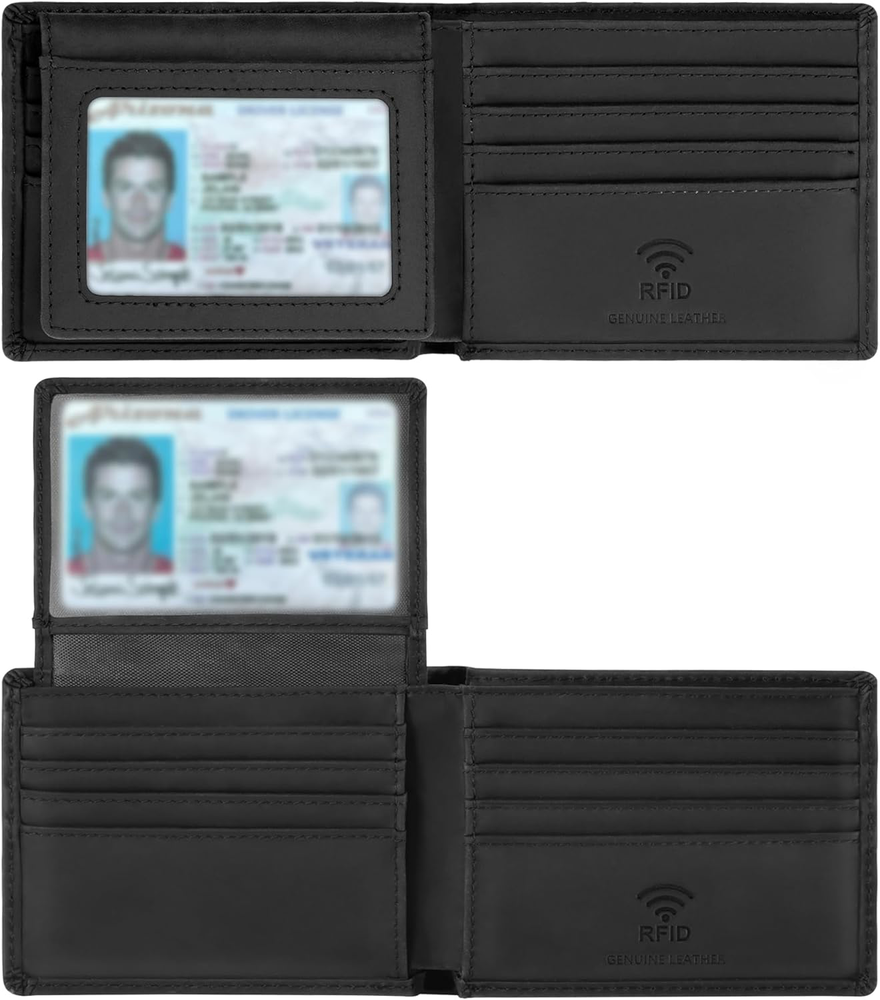 Genuine Leather RFID Blocking Bifold Wallet for Men with Gift Box