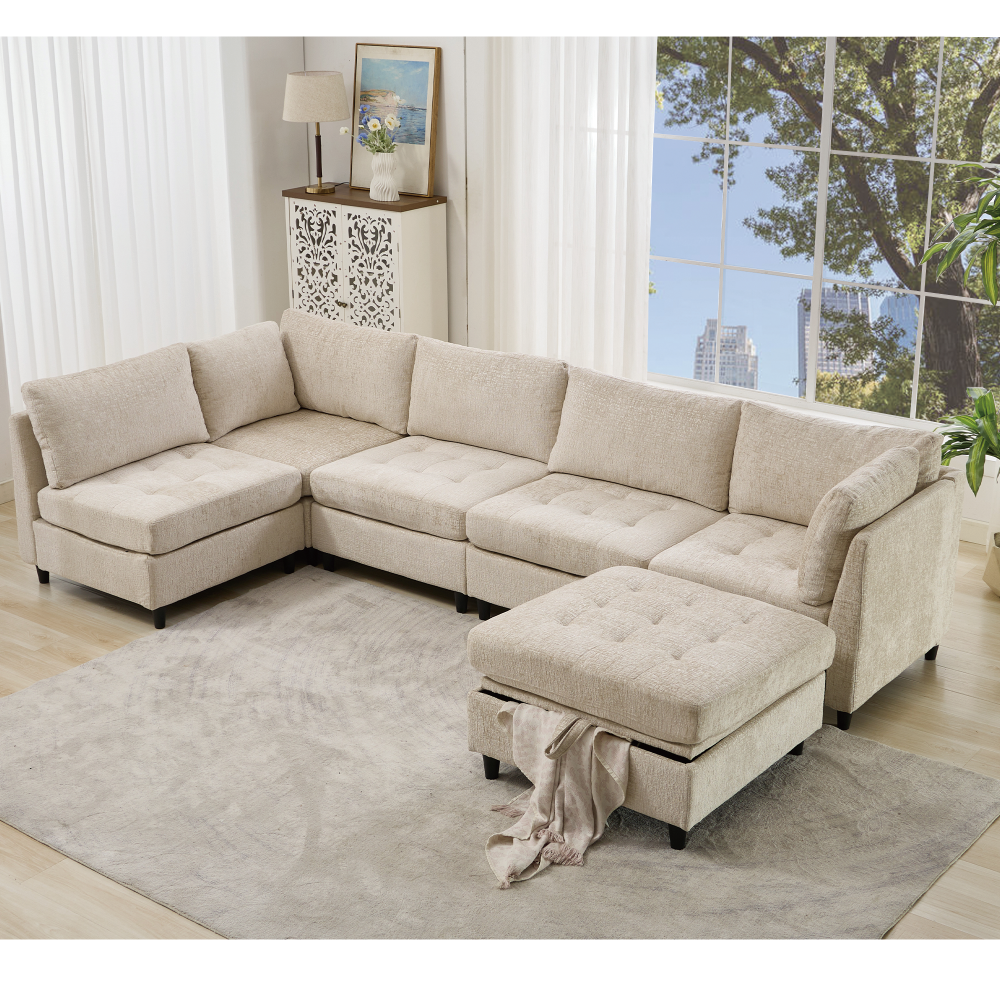 Minimalist U-Shaped Modular Sectional Sofa with Storage Ottoman