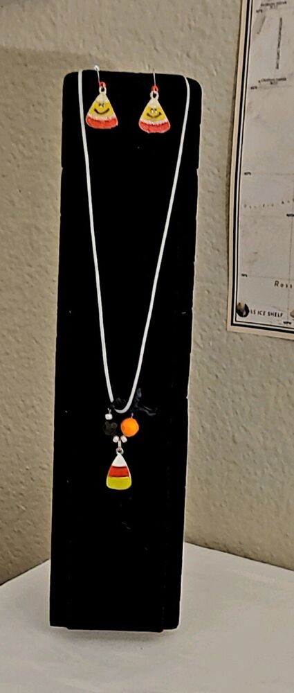 Homemade Halloween Candy Corn Necklace And Earrings