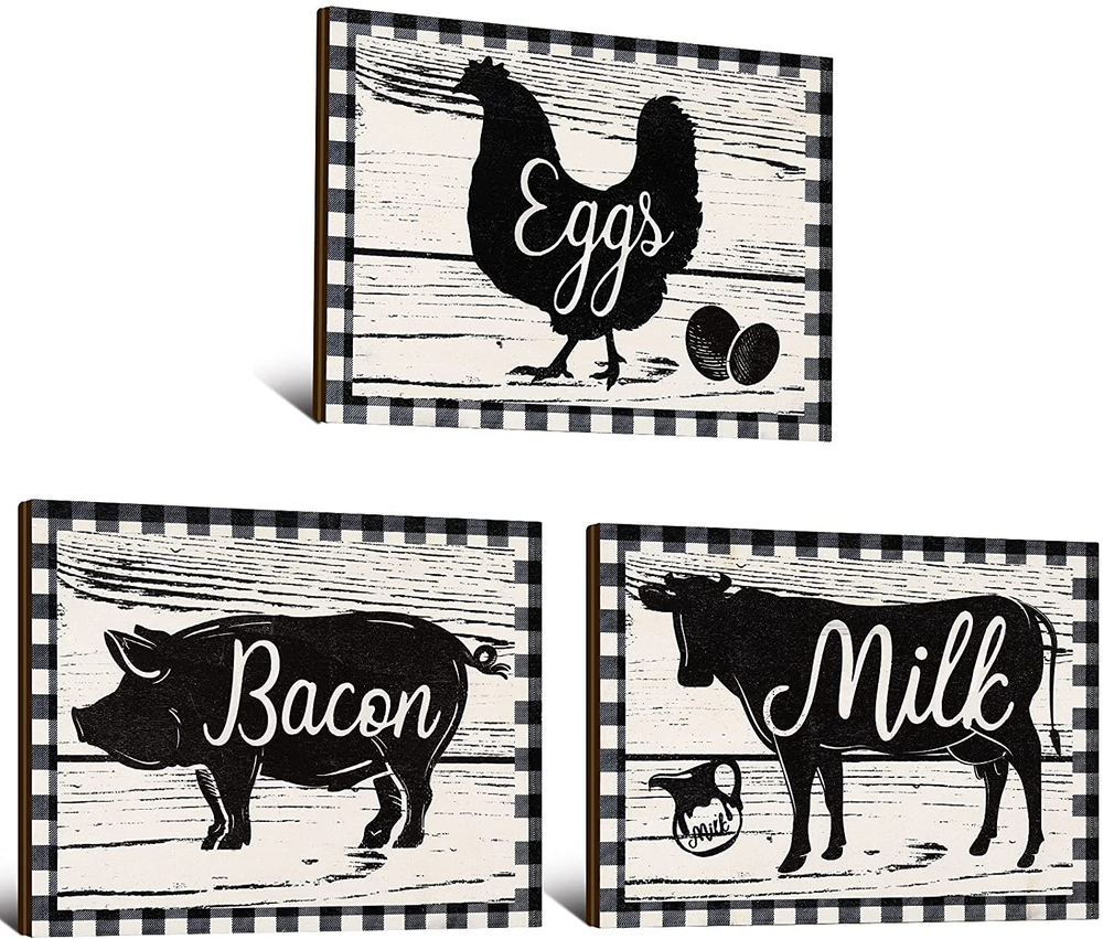Rustic Wooden Farmhouse Decor Set - Pig Cow Chicken Signs by Jetec