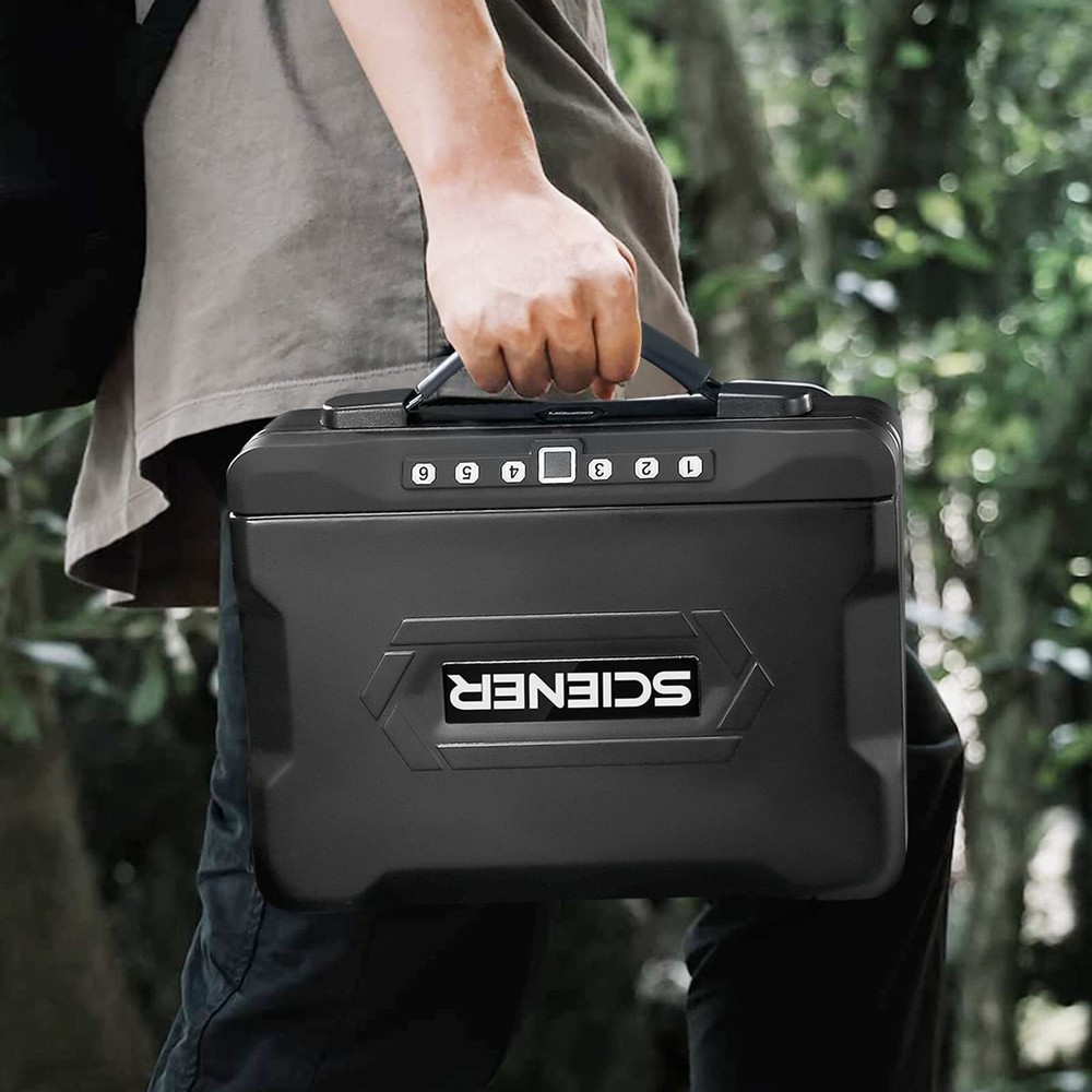 Biometric Gun Safe for Handgun with Handle Small Hidden Gun Safe Box for Car ...-image