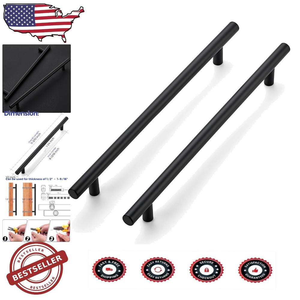 Stylish Matte Black Stainless Steel Kitchen Pulls - 18 Count, Easy to Install