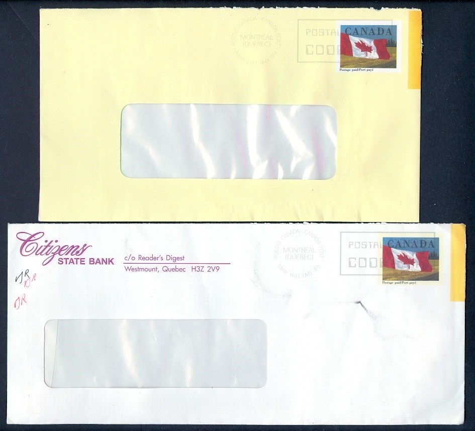 Vintage Canada Flag Stationary Envelopes Used Pair