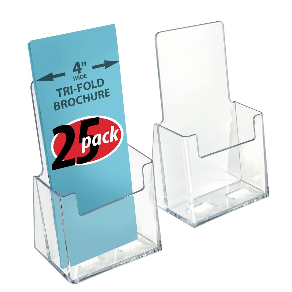 252012-25PK Acrylic Trifold Brochure Holder Plastic Counter top Organizer 25-...