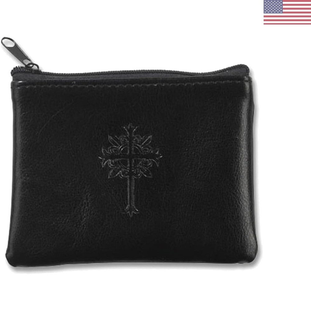 Handcrafted Genuine Leather Rosary Case with Zipper Closure and Cross Detail