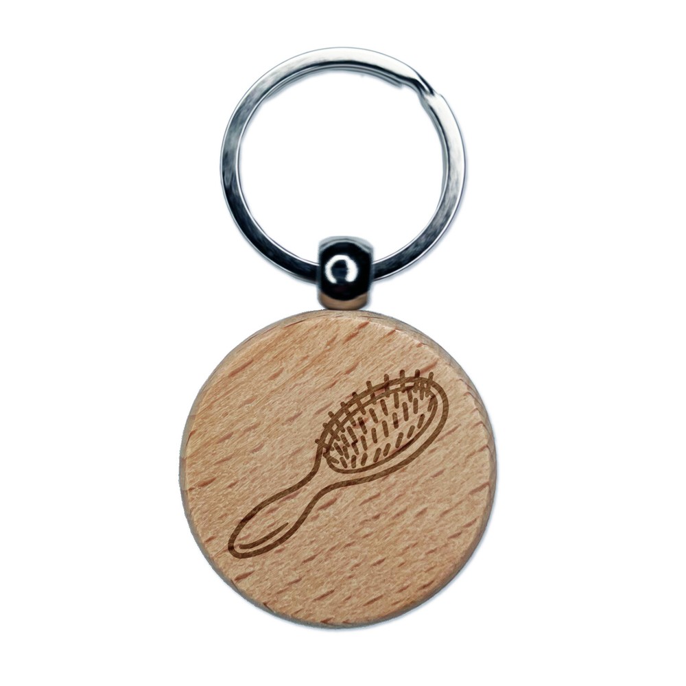 Engraved Wooden Hair Brush Keychain Charm Tag  
