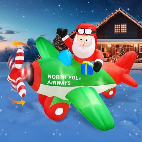 7x6.5FT Christmas Inflatables Decorations Santa 7FT Plane Christmas Inflatable