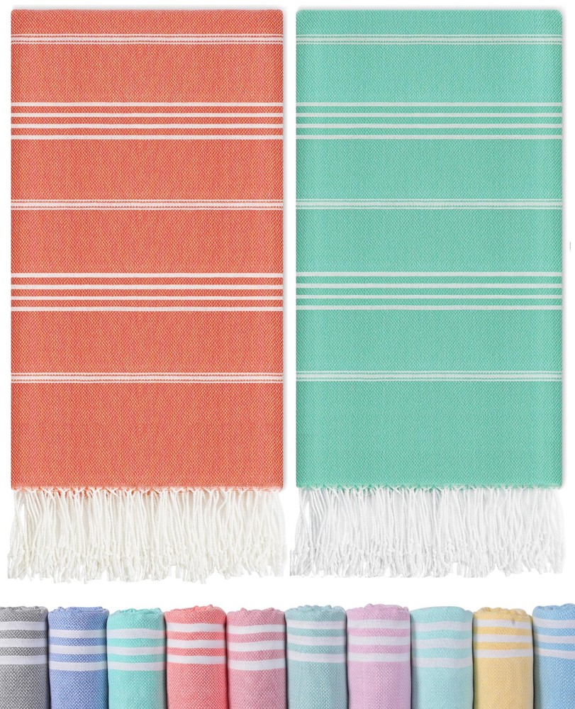 2 Pack Oversized Cotton Turkish Beach Towels - Quick Dry, Sand-Free, Compact Swim Towels
