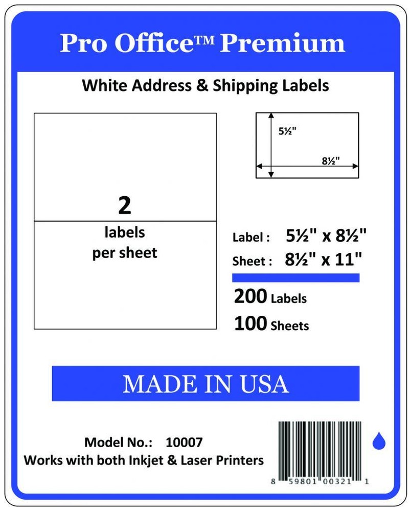 Self-Adhesive 1000 Premium Shipping Labels 2 per Sheet 8.5x11 for USPS UPS PayPal  -image