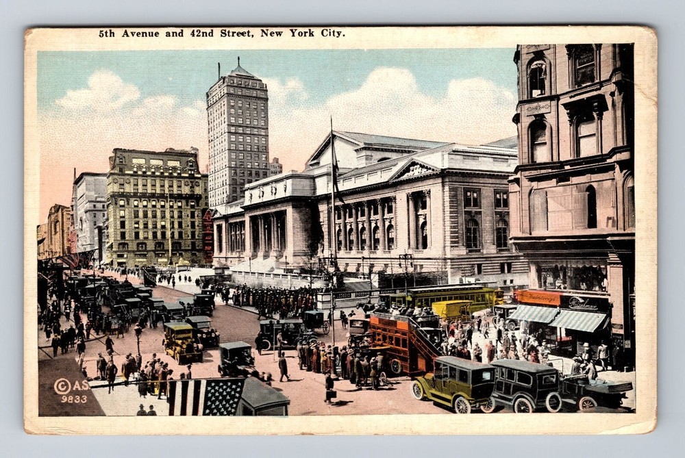 New York City NY, 5th Avenue & 42nd Street, Traffic, Souvenir, Vintage Postcard