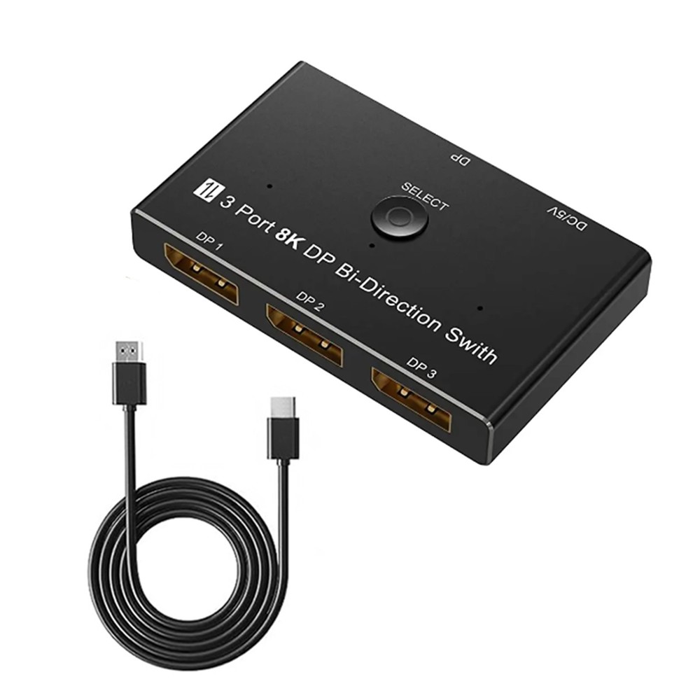 8K DisplayPort Splitter 3-in-1 or 1-in-3 Adapter for Multi-Monitor Setup