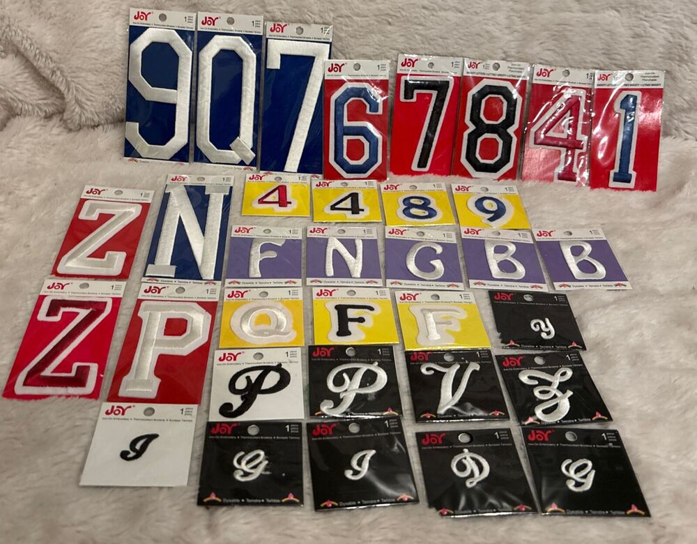 Joy Brand  Embroidery Sew Iron On Appliqué  22 Letters & 12 Numbers Variety Lot