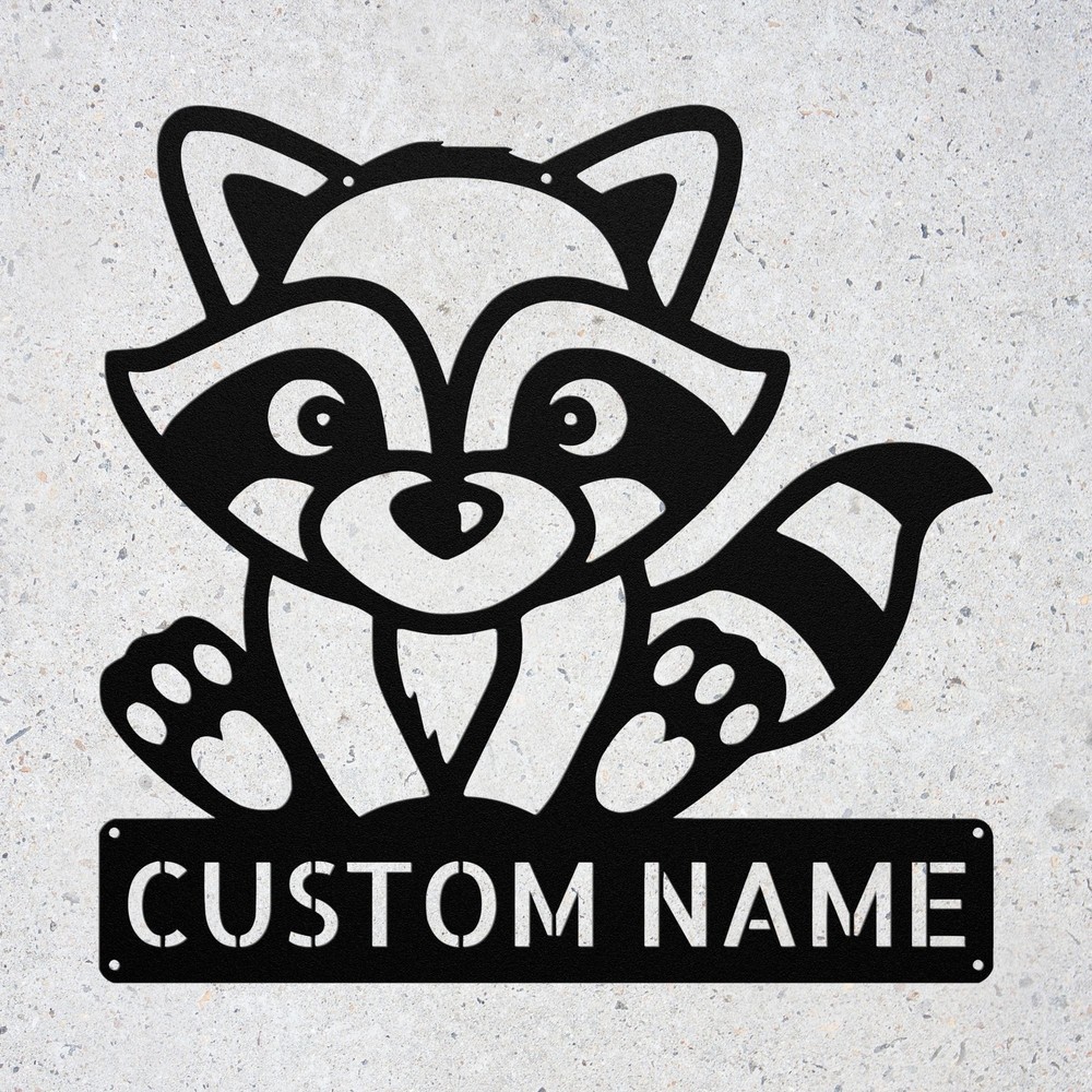 Custom Raccoon Metal Sign Personalized Woodland Animal Decor Plaque Gift Home