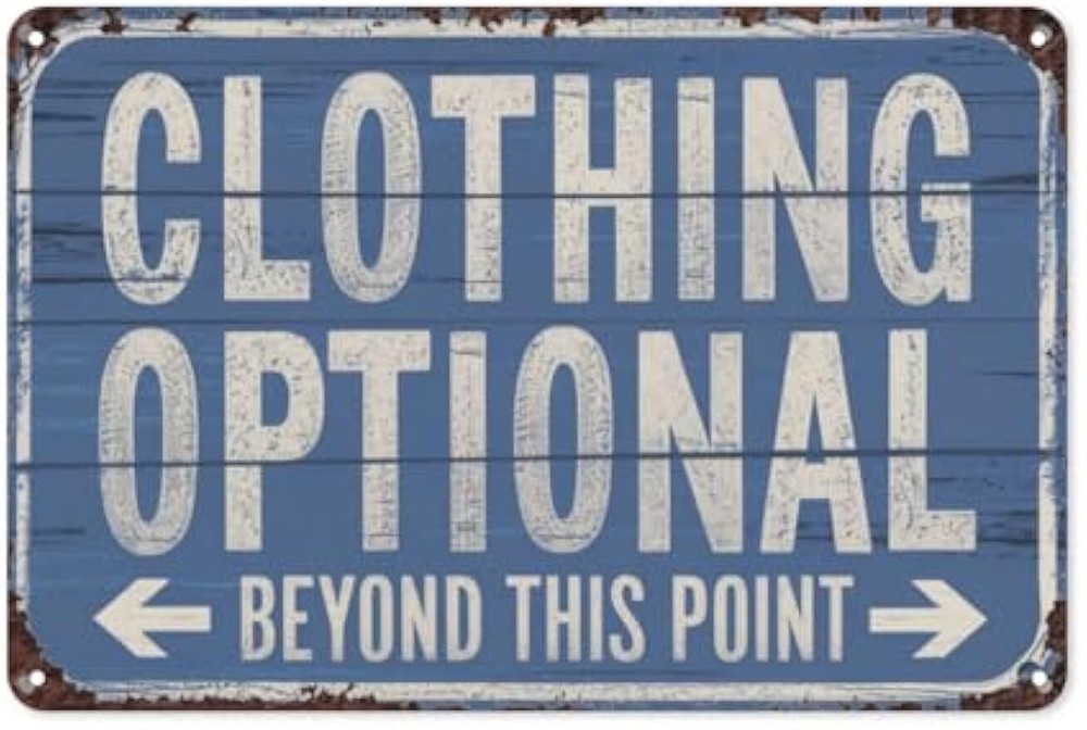 Clothes Optional 8x12in Retro Beach House Tin Sign Metal Wall Art