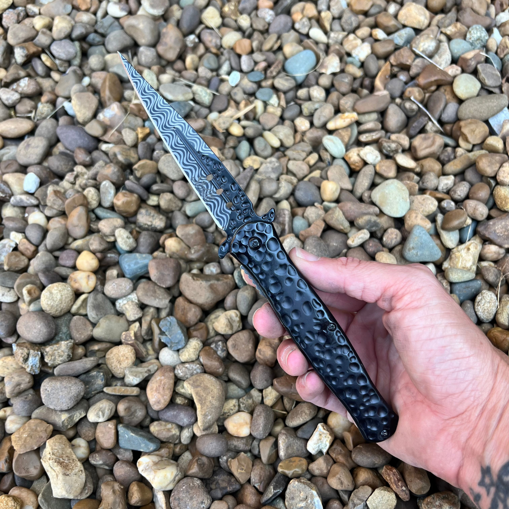 Spring Assisted Open Pocket Knife Tactical EDC Italian Milano Stiletto Black