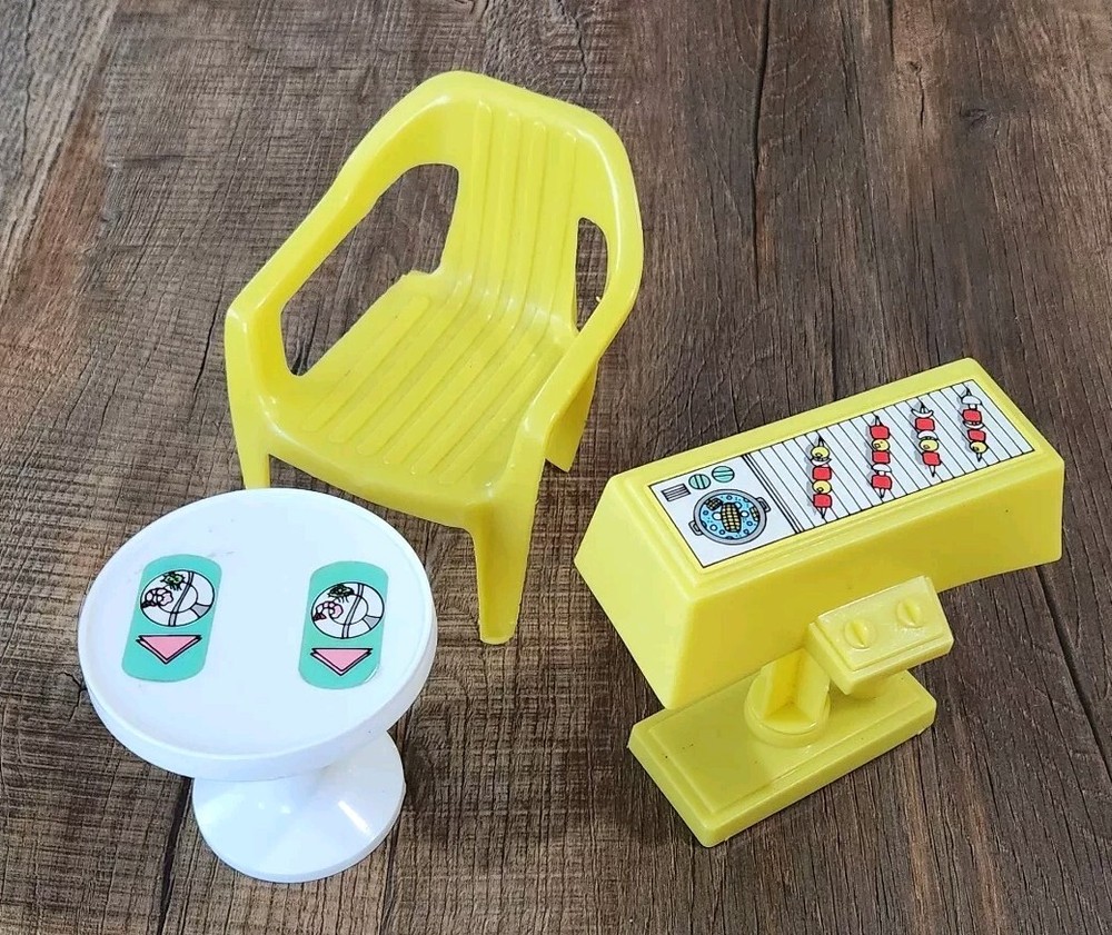 Barbie Gazebo Set 1980’s Vintage Yellow Grill Round Table & A Chair Furniture