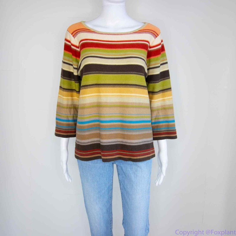 Evan Picone 100% cotton multi-color stripes sweater, women's size L