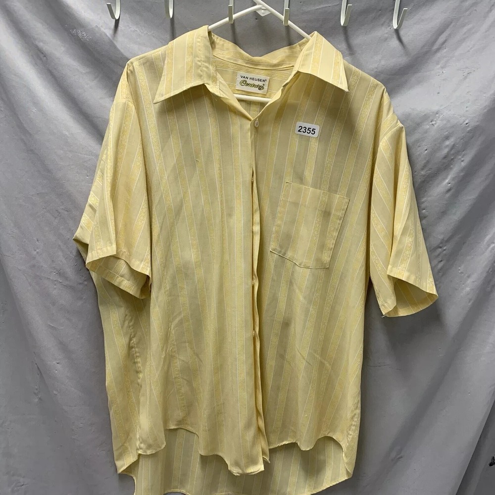 Vintage Van Heusen Adult Large Yellow Short Sleeve Button Up Century Men’s  70's