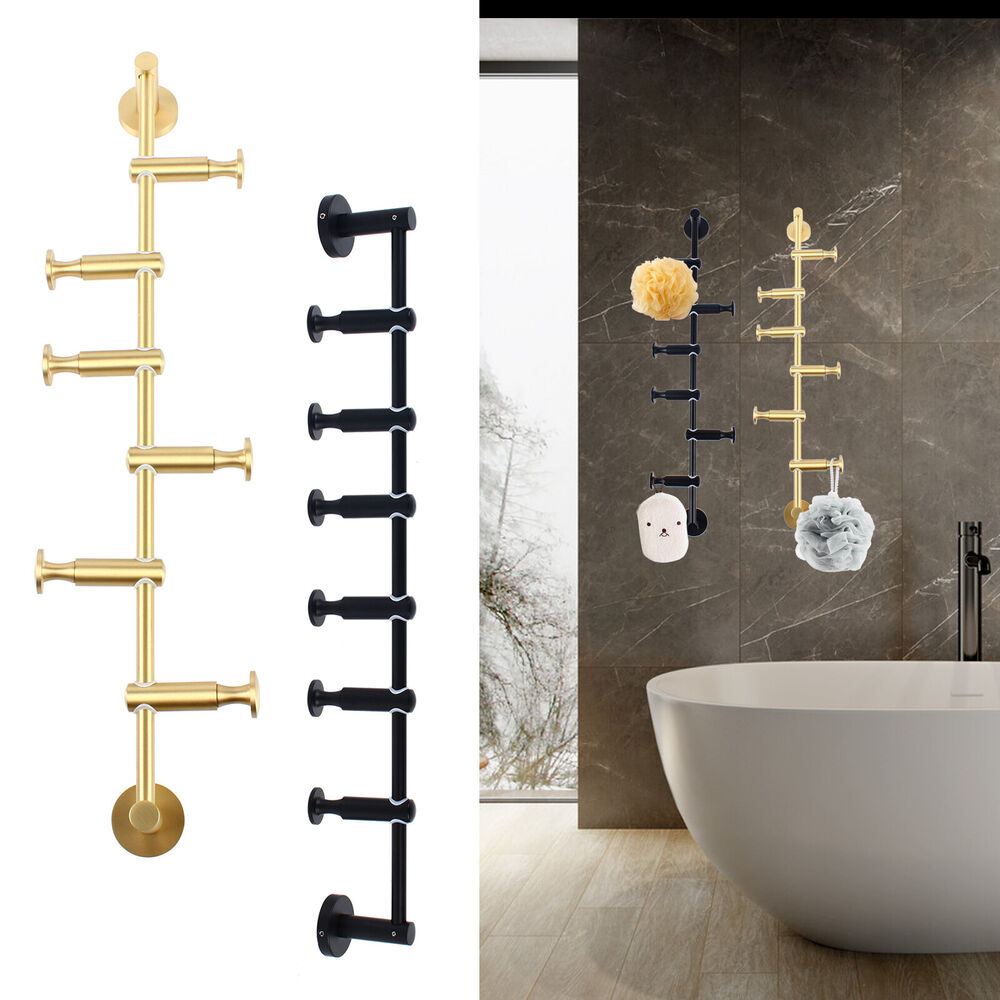 Wall Mounted Coat Rack with 6 Adjustable Height Hooks for Hats Robes Clothes