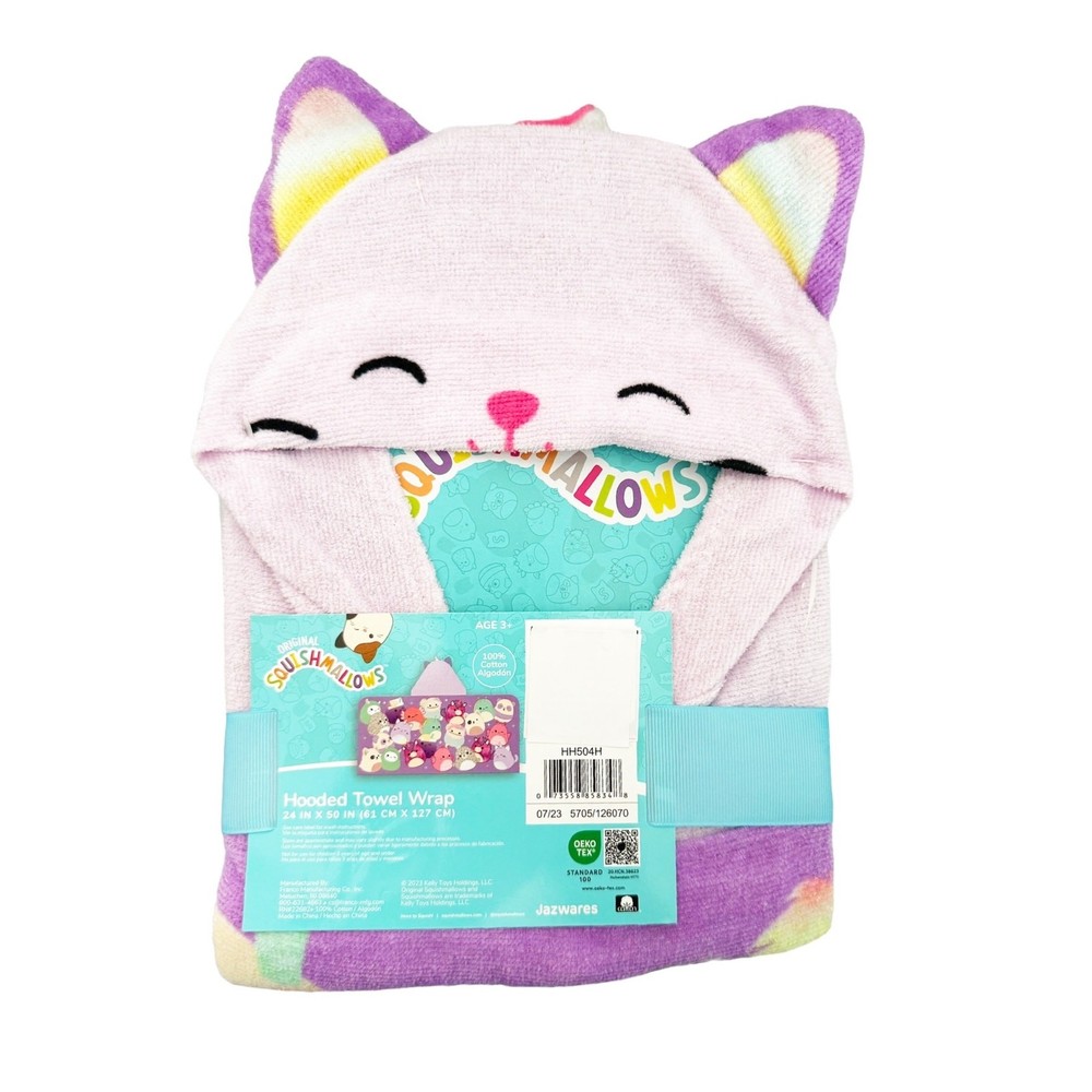 Squishmallows Hooded Bath Towel 24x50 Inch All-Over Print for Kids Beach or Pool