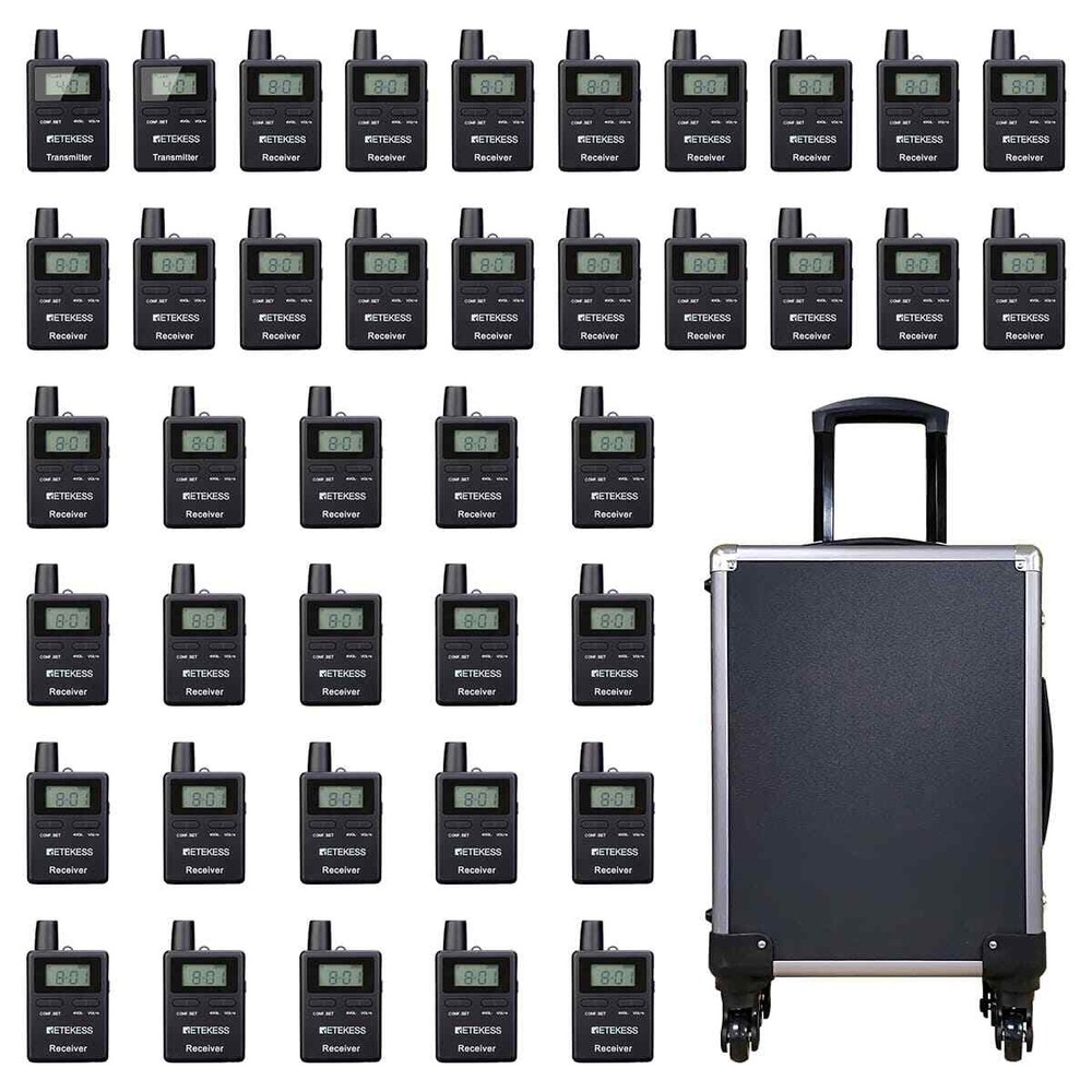 Retekess TT109 Wireless Tour Guide System 2 Transmitter 38 Receivers Case Church