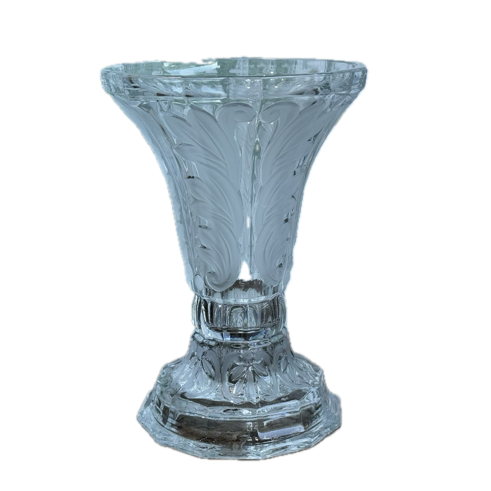 VINTAGE TALL ETCHED LEAVES CANDLESTICK OR FOOTED VASE, REVERSIBLE. AA22