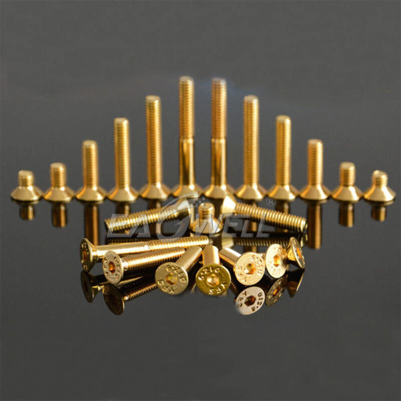 10-100PC M2 M3 M4 M5 Titanium Plated Gold Allen Screw Countersunk Head Hex Bolts