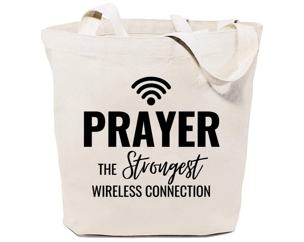 Organic Cotton Canvas Tote Bag for Women - Grocery Shopping Shoulder Bag with Christian Prayer Design  