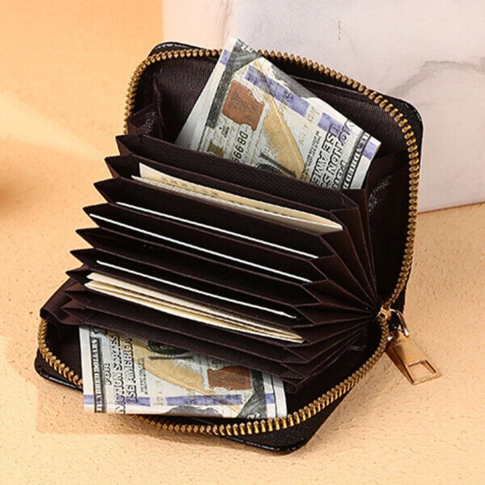 Leather RFID Blocking Credit Card Holder with Zipper Wallet  -image