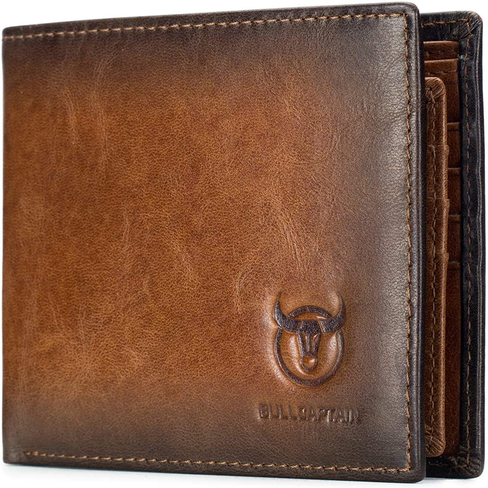 Slim Bifold Vintage Leather Wallet for Men with Double ID Window
