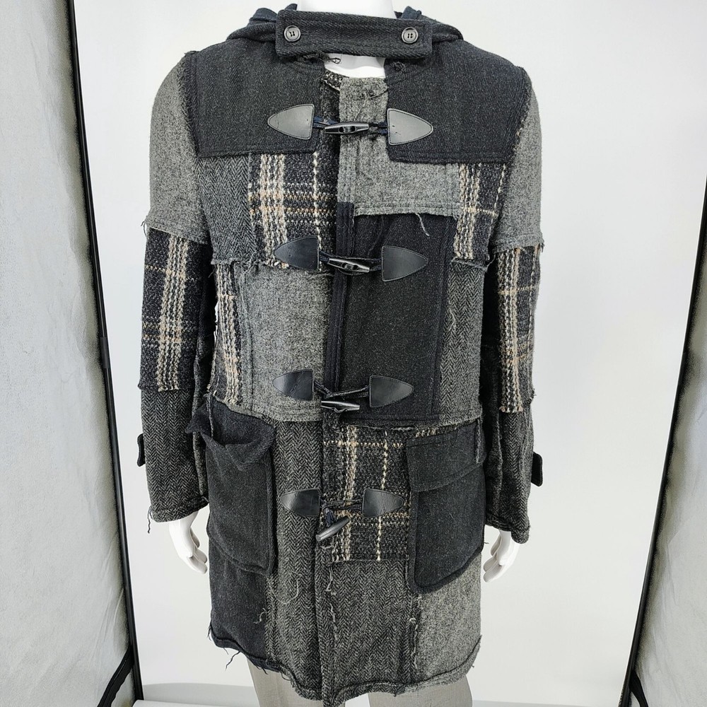 Comme Des Garcons SHIRT Hooded Toggle Closure Wool Patchwork Duffle Coat (S)