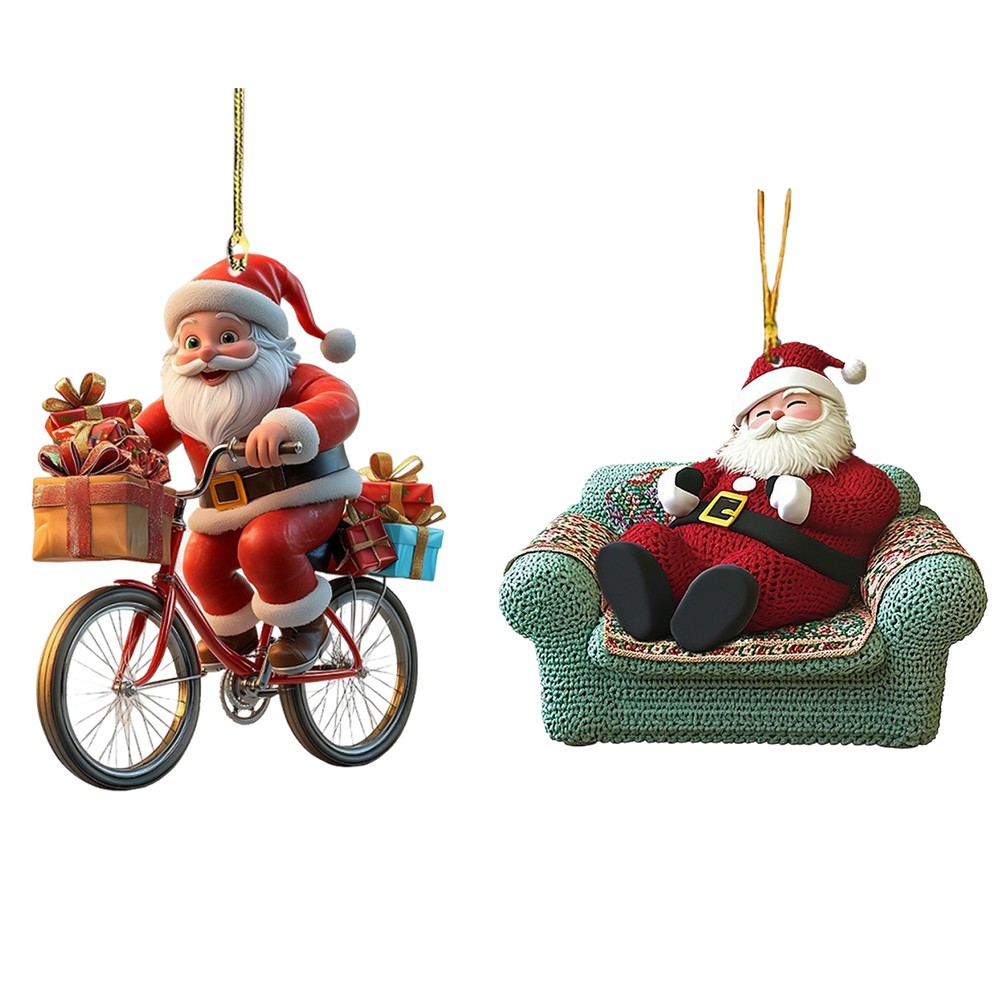 1/2X 2D Acrylic Santa Claus Ornament Christmas Tree Santa Claus Hanging Pendant