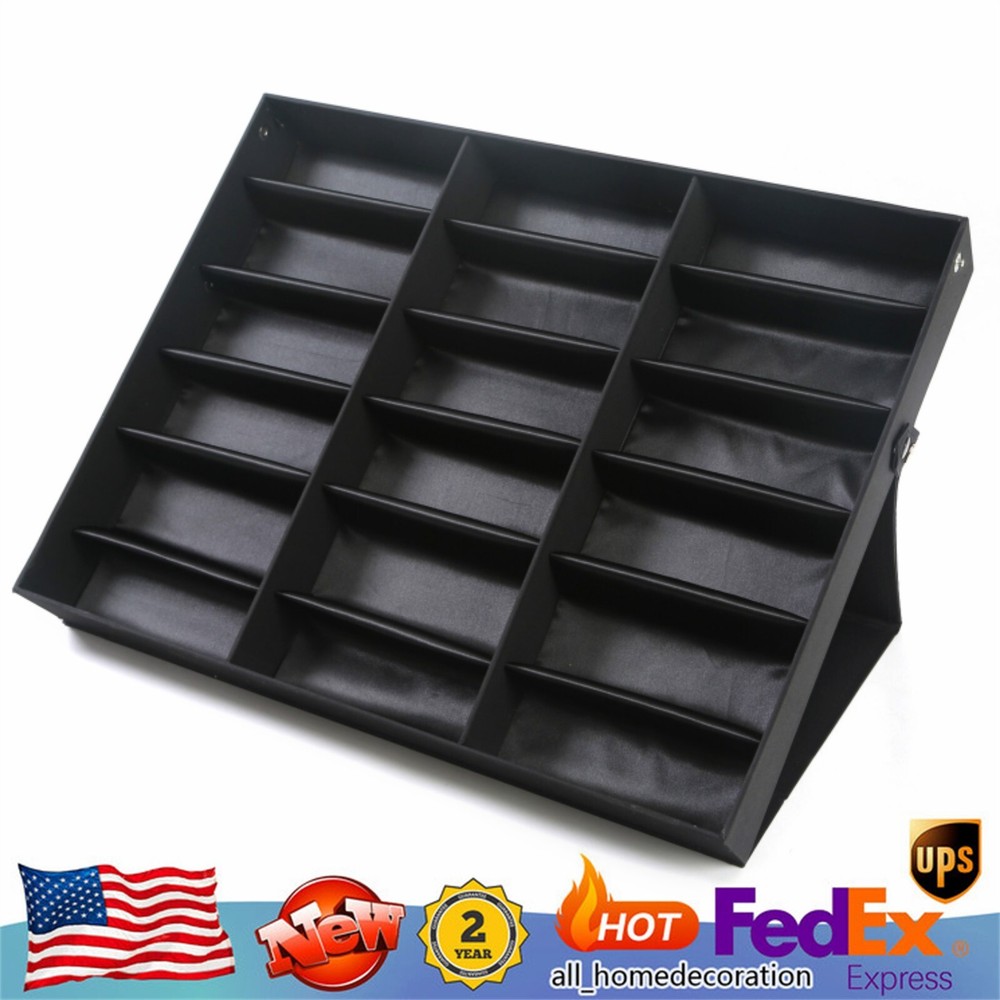 18 Grids Eyeglass Sunglasses Glasses Storage Stand Display Case Box Folded Lid