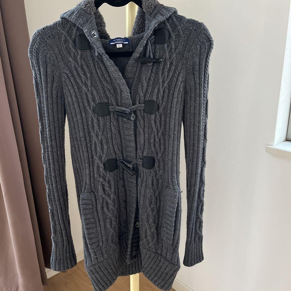 Burberry Blue Label Women's Duffel Coat Gray Knit Size 38 New