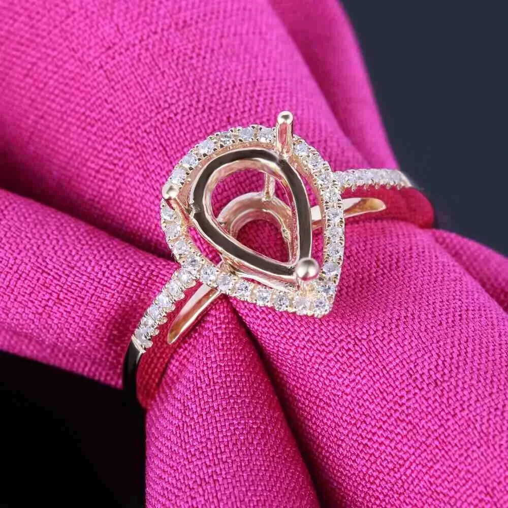 3.00 Ct Pear Cut Moissanite Semi Mount Engagement Ring 14K Tow Tone Gold Plated