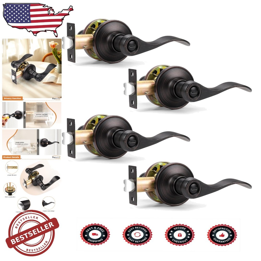 Modern 4-Pack Wave Design Door Levers with Keyless Entry and Quick Installation