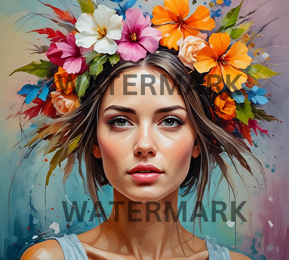 AI Art Floral Portrait Digital Wallpaper for Desktop-image