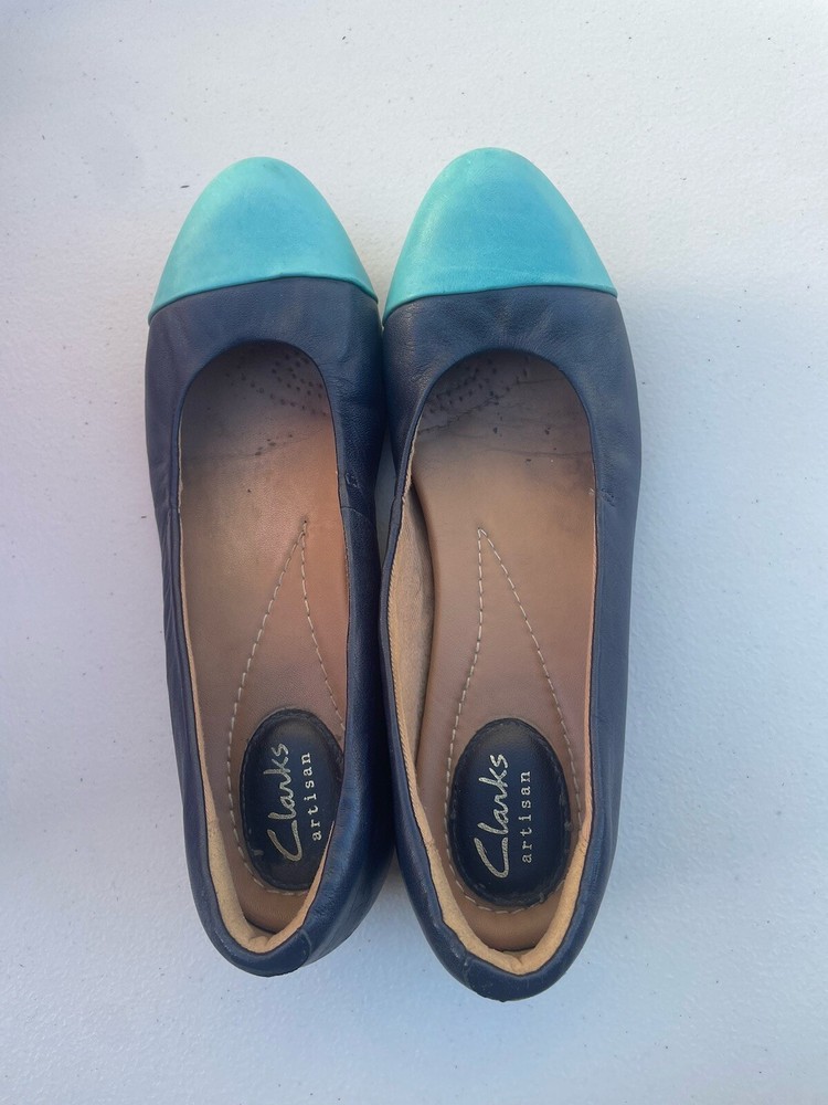 Clarks Artisan Alitay Susan Flats SZ 7.5 Navy Blue Teal Toe Ballet Comfort Cozy-image